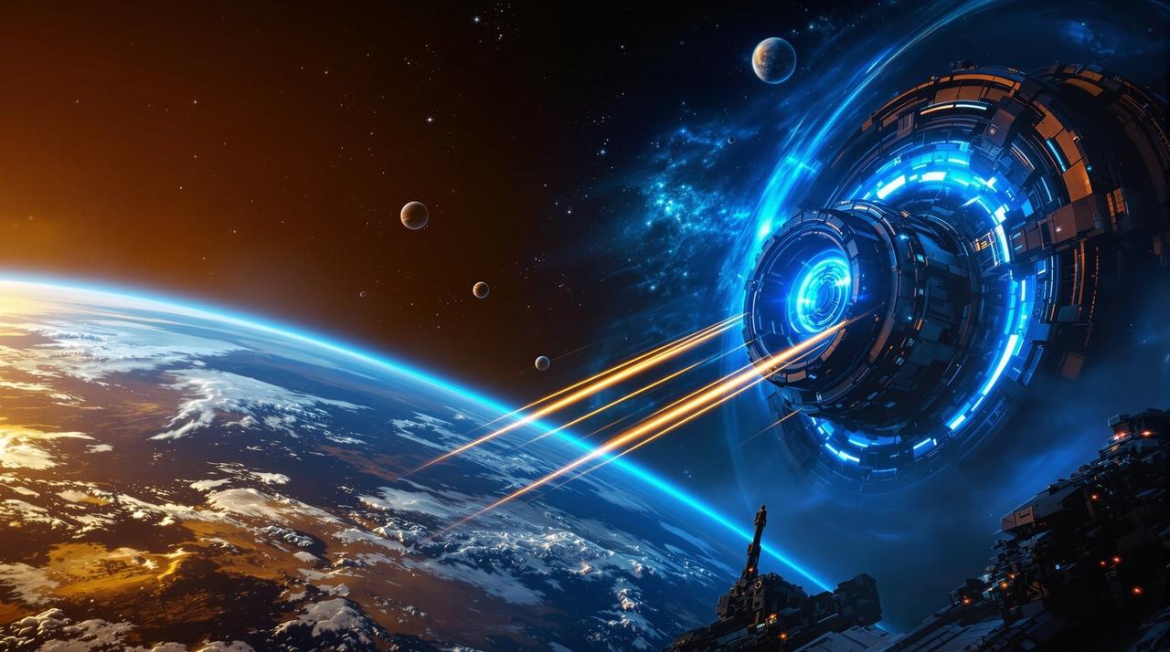 啪啪视频大幅改写分组配图：地球轨道上的太空站科幻氛围图
